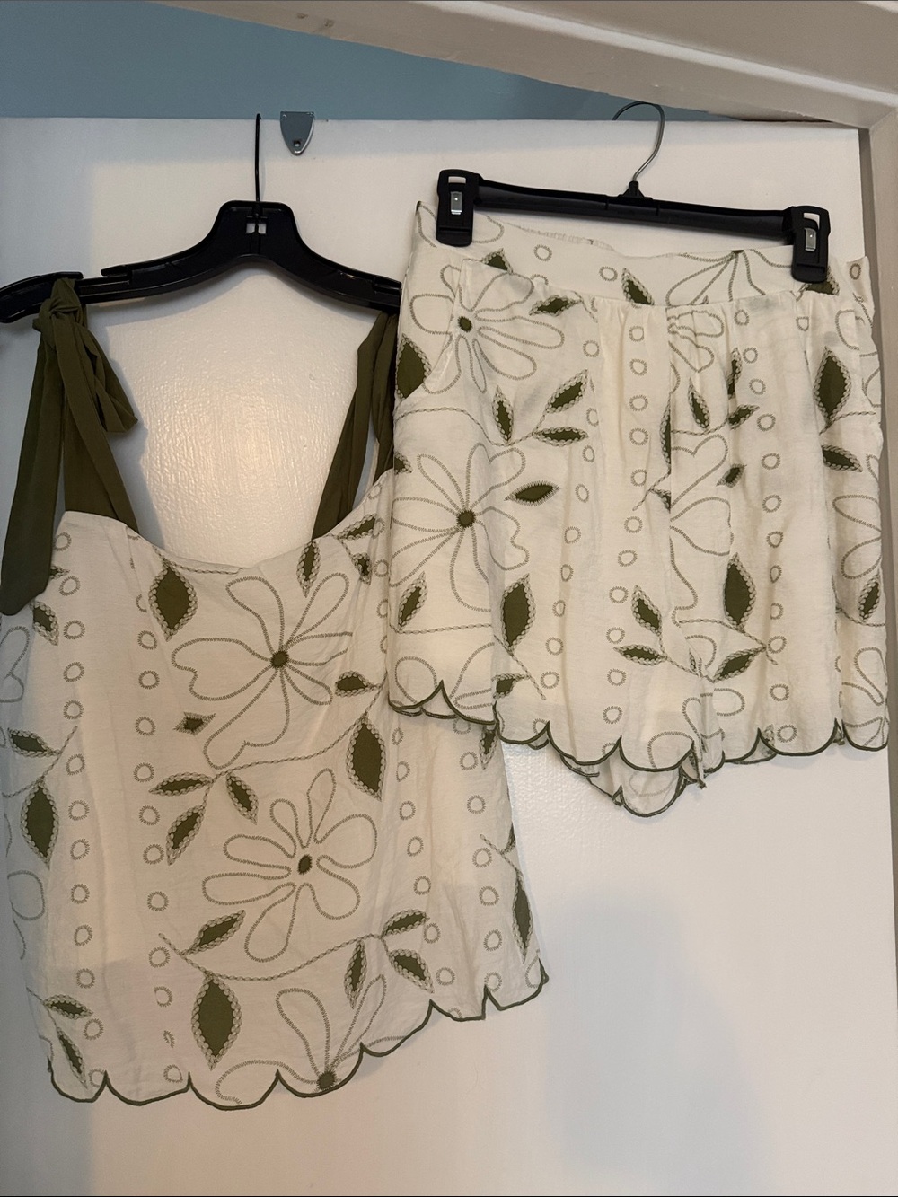 Olive & White Floral tank and shorts set